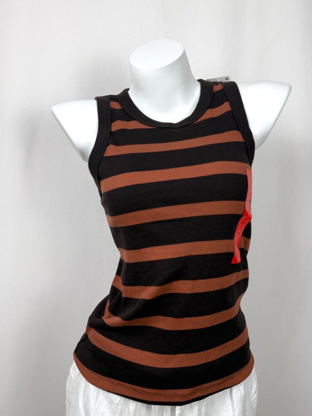 🔥4 for $20🔥George Women Striped Tank Top S/P Brown Black Ribbed NWT